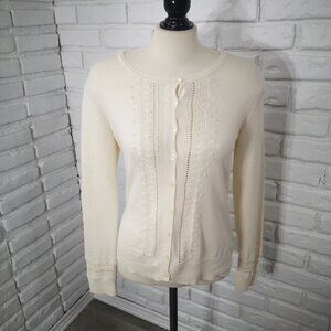 Liz Claiborne Ladies Size Small Cream Button Front Lightweight Cardigan